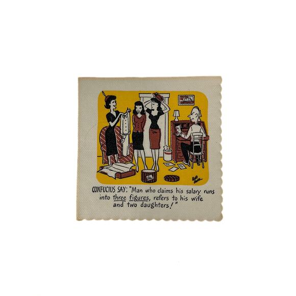 Vintage Cocktail Napkins - Confucius MCM - Illustrated Funny Kitsch - 1950s - Picture 12 of 13
